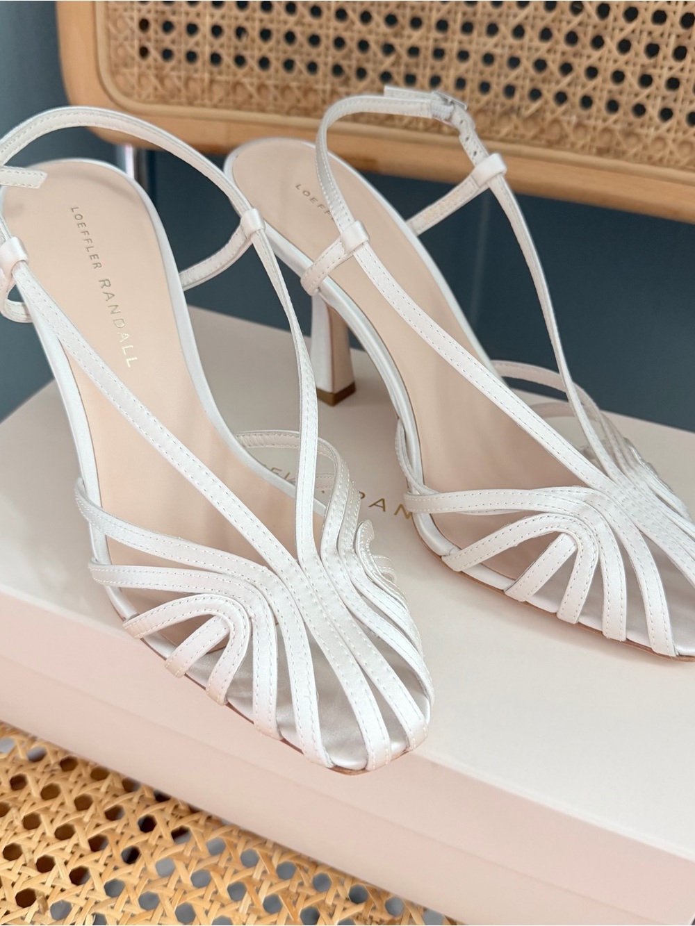 Loeffler Randall White Strappy Open-Toe Slingback Heels